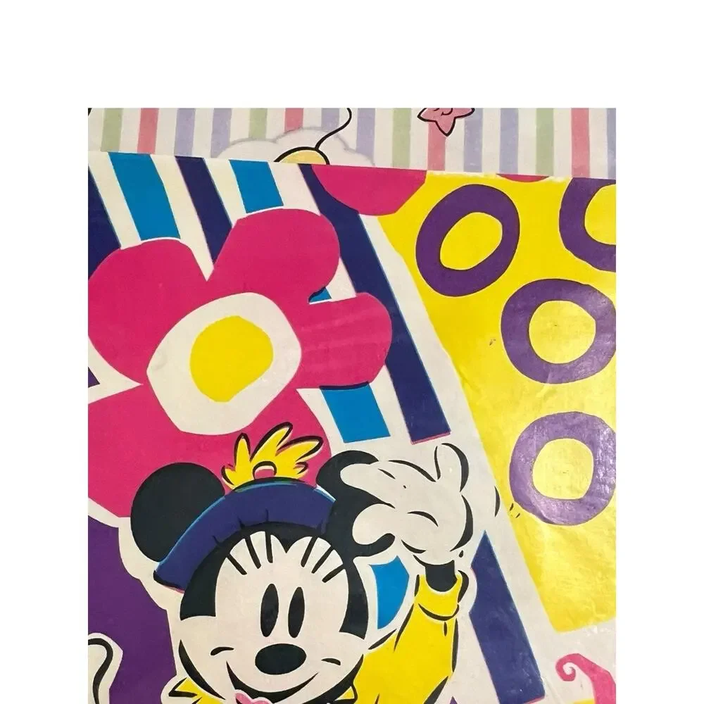CLEO 80s Disney Mickey Mouse Minnie Goofy Wrapping Paper Flat 6 Sheets 37.5 Sq F